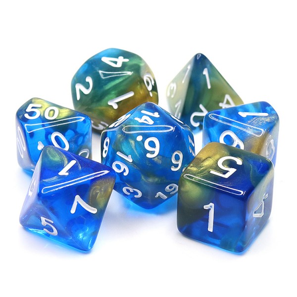 Starry Night 7pc Dice Set inked in White